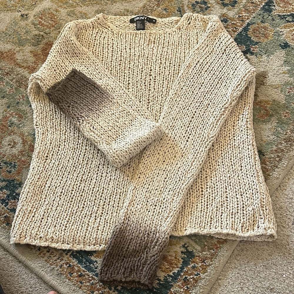 DKNY Cream and Brown Women's Sweater